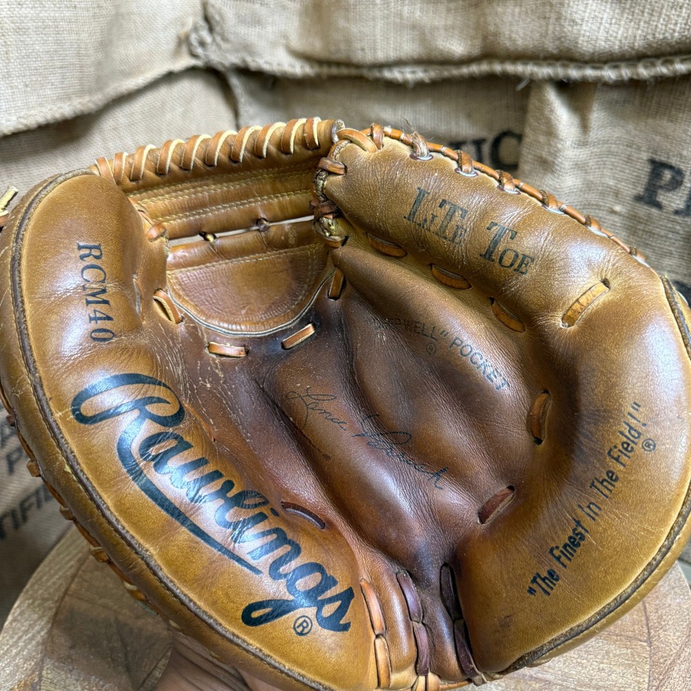 Rawlings Catcher's Mitt Adult OS Brown Good Vintage Lance Parrish RCM40 Leather